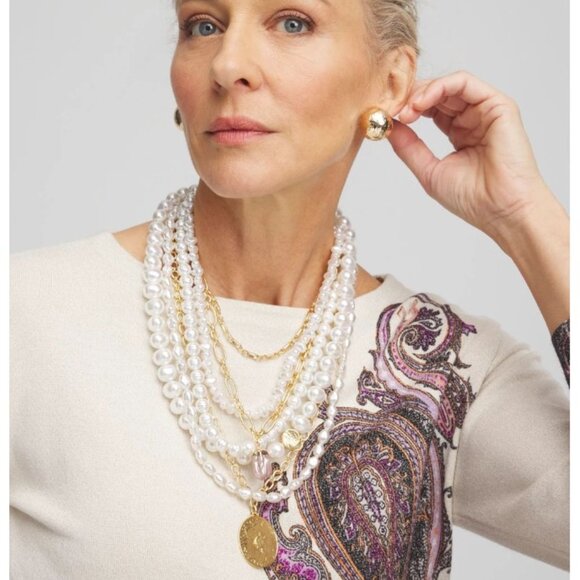 NWT CHICOS Convertible Faux Pearl Collar Necklace. - Picture 3 of 4